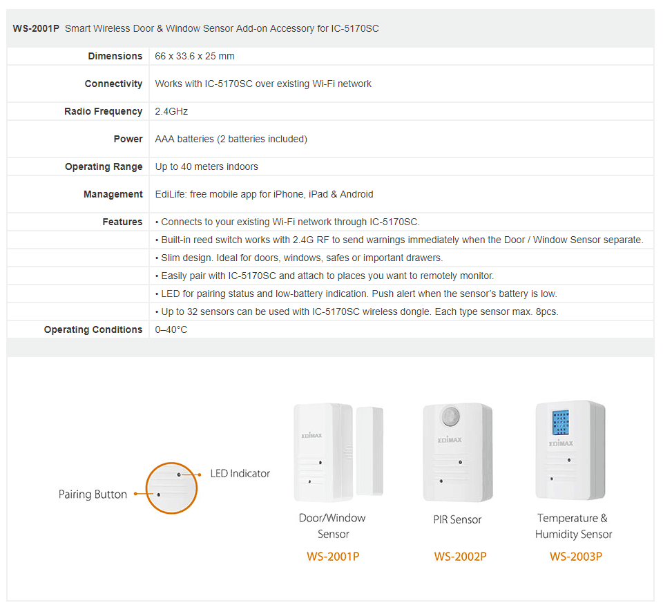 Buy Edimax Smart Wireless Door/Window Sensor Add-on Accesory [WS-2001P ...