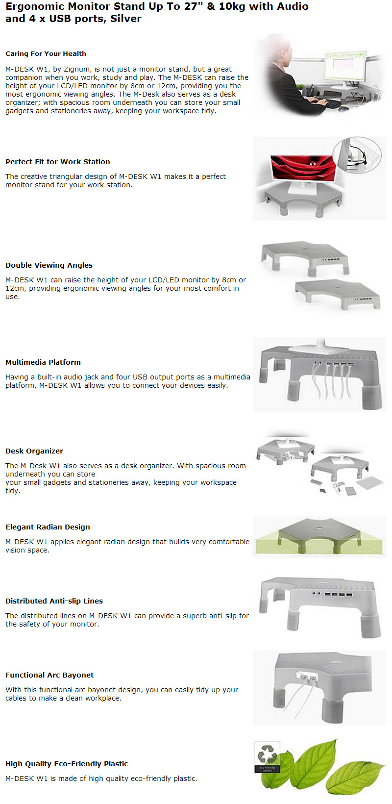 Buy Deepcool MDesk W1 Ergonomic Monitor Stand Silver [ZNMDESKW1S] PC Case Gear Australia