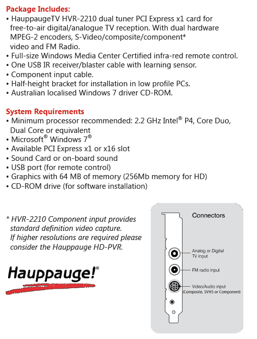 Buy Hauppauge HVR-2210 Media Centre Kit [HVR2210MCE] PC Case