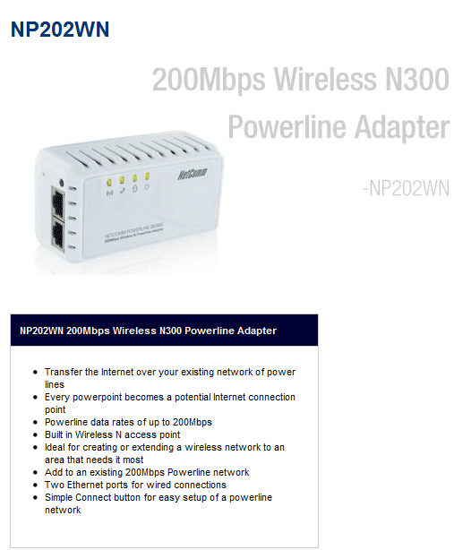 Buy NP202WN 200Mbps Wireless Powerline Adapter