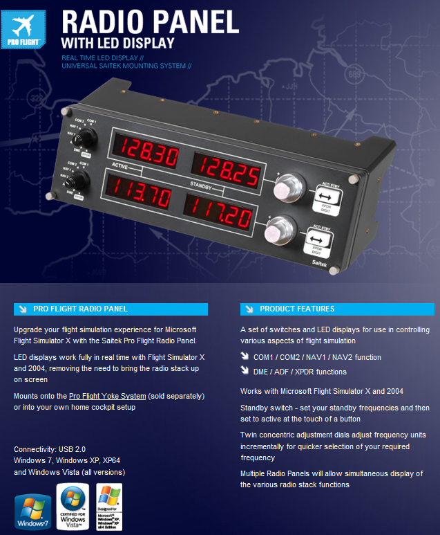 Buy Saitek Pro Flight Radio Panel [PCARPL000717] PC Case Gear Australia