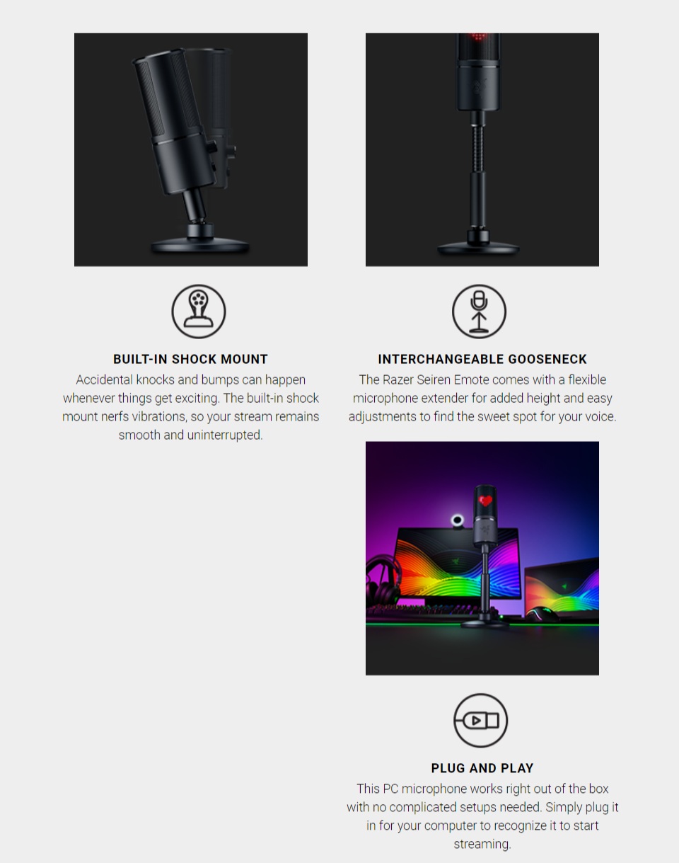 Razer Seiren Emote USB Desktop Microphone Razer Seiren Emote USB Desktop Microphone features 4