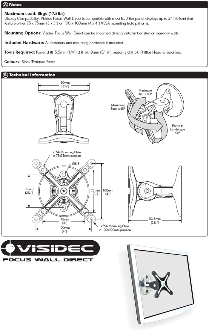 Buy Visidec Focus Direct Wall Mount [13VISDWP] PC Case Gear Australia