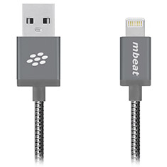 mbeat toughlink mfi metal coiled lightning cable space gray 1 2m mb