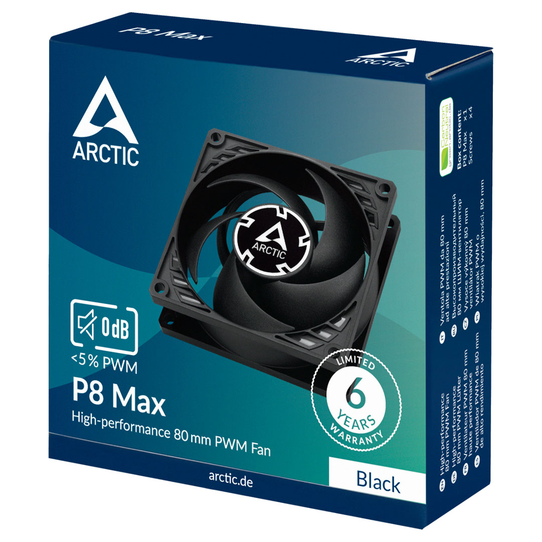 thumbnail image 2 of ARCTIC P8 MAX 80mm PWM Fan – High Performance, 5000 RPM, Dual Ball Bearing (B-Stock) 2 of 6